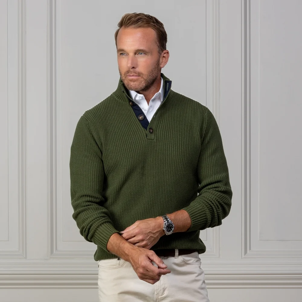Collars & Co Sweater Men's 3XL Green Kennebunkport Pullover 1/4 Button New